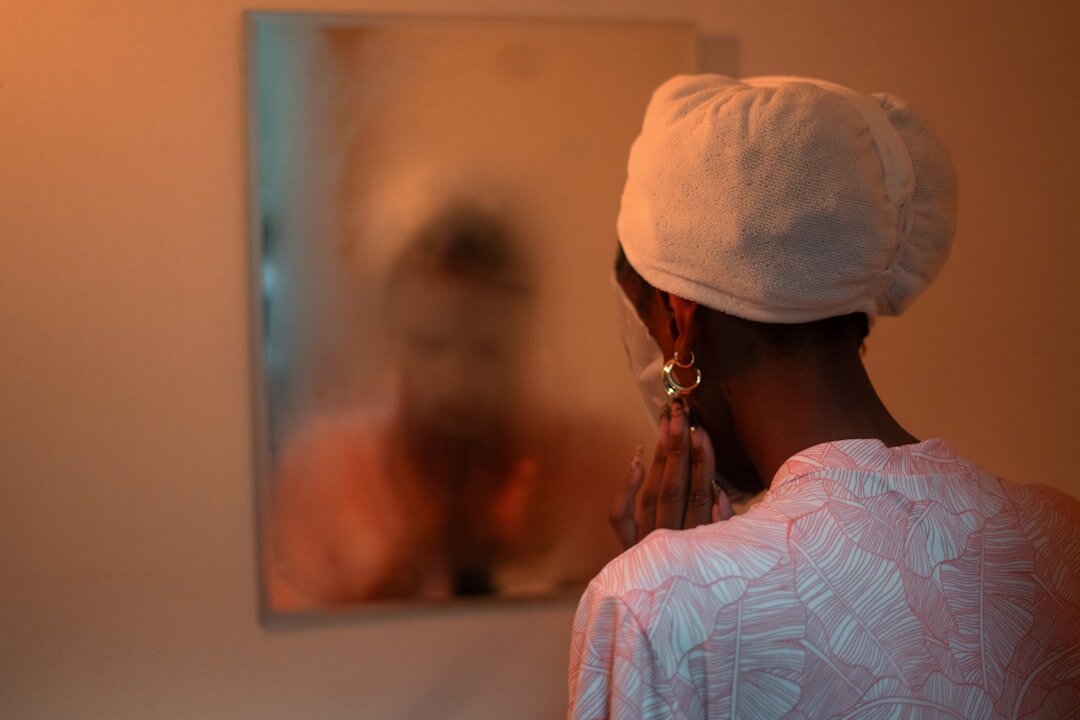 person practicing speech in mirror